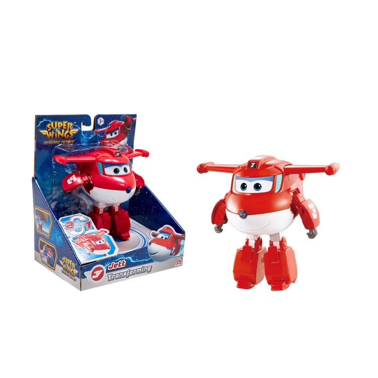 Transformirajoča figura Jett Electric Heroes iz Super Wings, ki se iz letala spremeni v robota, primerna za otroke 3+.