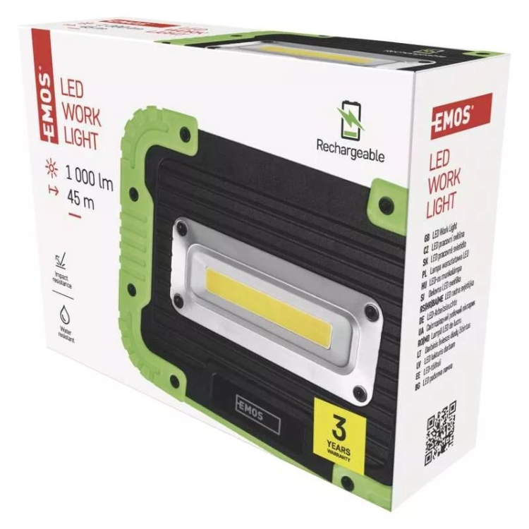Polnilna LED delovna svetilka Emos 10 W COB, 1000 lm, 4400 mAh