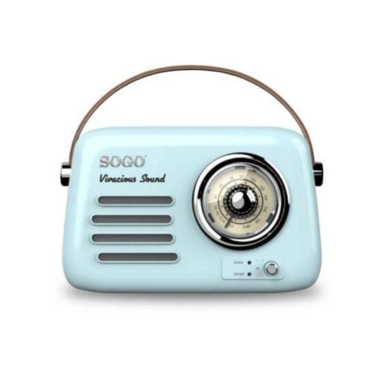 Prenosni radio Sogo z analognim prikazovalnikom frekvenc in zvočnikom, svetlo modre barve