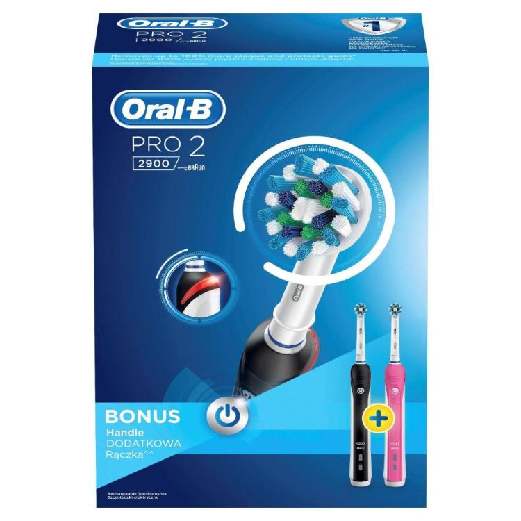 Električna zobna ščetka Oral-B PRO 2 29000 CROSS ACTION, dvojno pakiranje - črna + pink_1