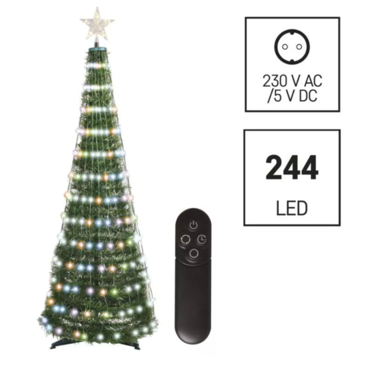 LED božična jelka s svetlobno verigo in zvezdo, 1,5 m, notranja, časovnik_2