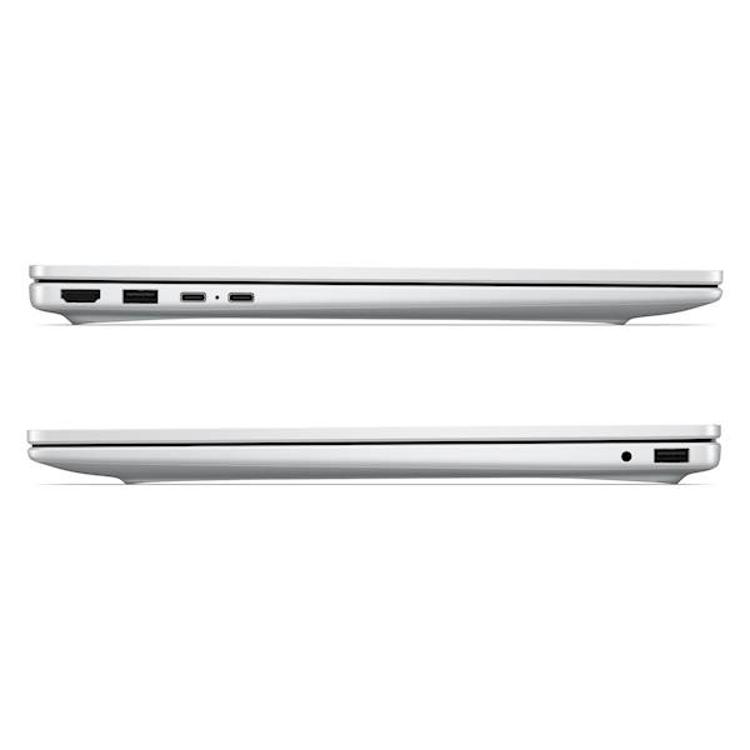 Stranski pogled na HP OmniBook 3 z vidnimi priključki HDMI, USB-A in USB-C ter tankim srebrnim ohišjem.