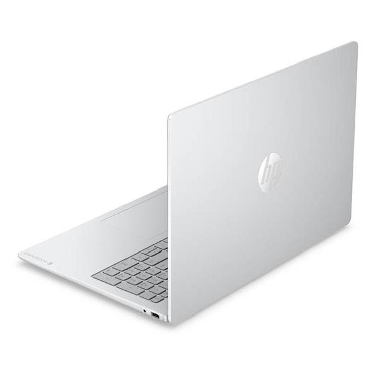Zadnji pogled na srebrn HP OmniBook 3 z elegantnim ohišjem in logotipom HP na pokrovu.
