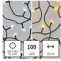Božična veriga 2v1,100 LED, 10 m, zunanja in notranja, topla/hladna bela, programi_1
