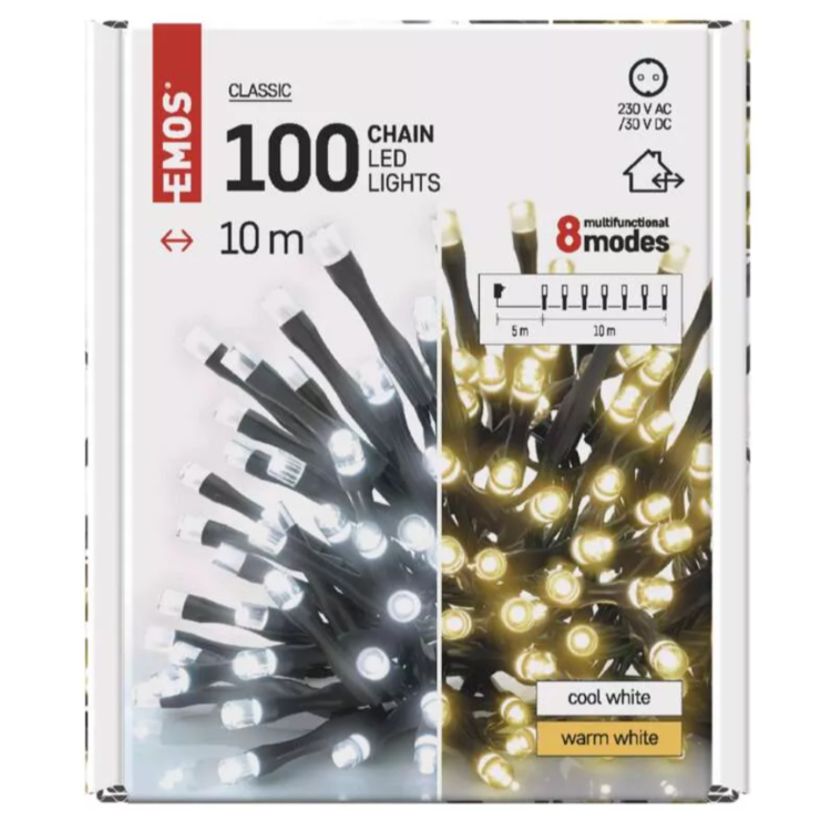 Božična veriga 2v1,100 LED, 10 m, zunanja in notranja, topla/hladna bela, programi_6