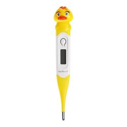 Otroški digitalni termometer v obliki račke s prilagodljivo konico in LCD-zaslonom za merjenje temperature.
