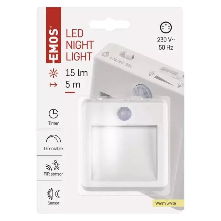 Nočna lučka LED Emos P3321, 230V s PIR senzorjem gibanja