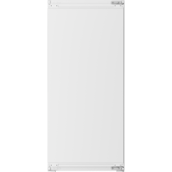Vgradni hladilnik Beko BSSA210K4SN z zaprtimi vrati v beli izvedbi, zasnovan za nevidno vgradnjo v kuhinjski element z drsnim sistemom pritrditve vrat