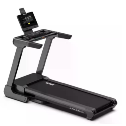 Tekalna steza Kettler ALPHA RUN 600 v temno sivi barvi z napredno konzolo, držalom za tablico in široko tekalno površino.