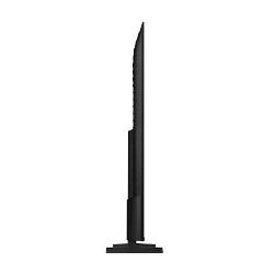 Samsung Mini LED TV, stranski pogled, zelo tanek profil z osrednjim nosilcem in stabilnim podstavkom.