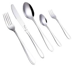 Komplet jedilnega pribora iz nerjavečega jekla, vilice, nož, žlica in čajna žlička in vilčka