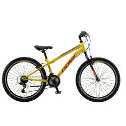 Otroško kolo Polar Sonic 24, rumeno‑črno, tog okvir, V‑zavore, večstopenjski menjalnik, terenske pnevmatike.