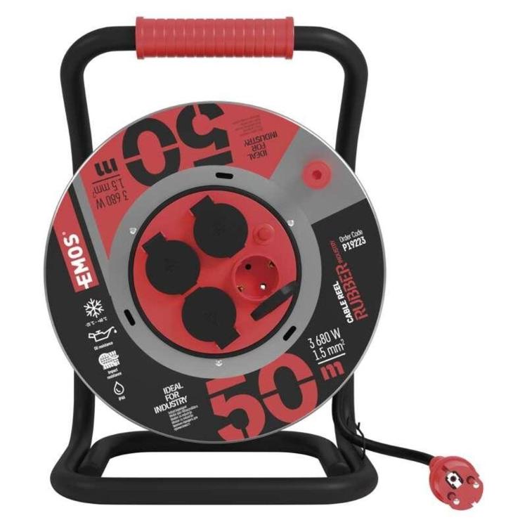 Zunanji kolutni podaljšek Emos 50 m / 4 vtičnice / črni / guma-neopren / 230V / 1,5 mm2