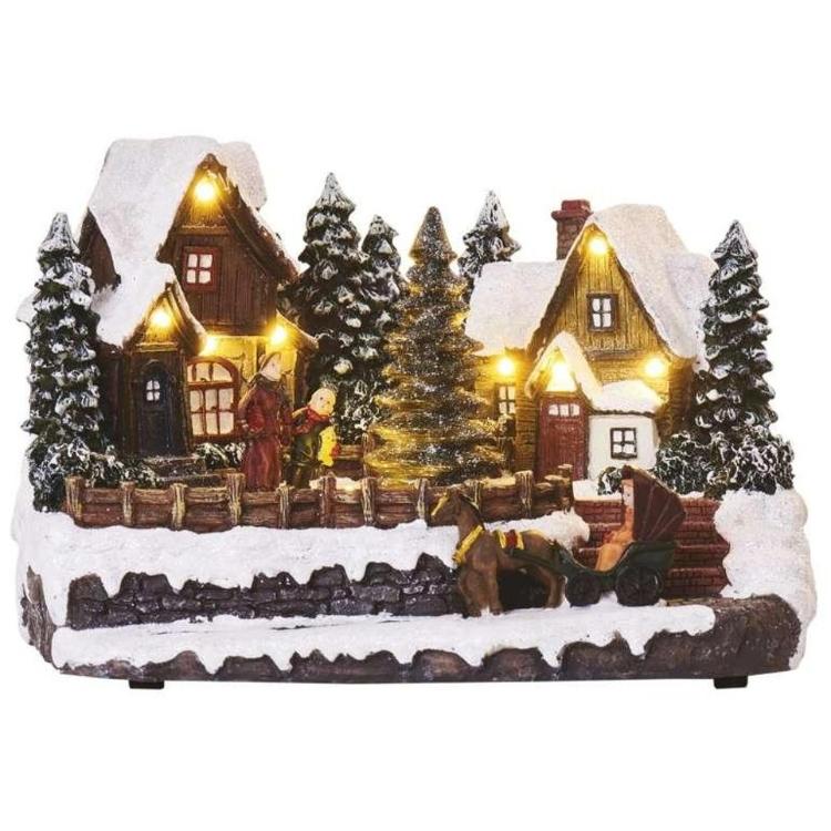 LED božična vasica, 15 cm, 3× AA, notranja, topla bela