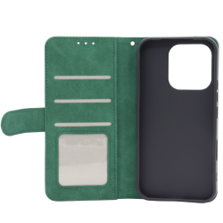 Zelena preklopna torbica za Honor 600 Lite z magnetnim zapiranjem, notranjim TPU ohišjem, režami za kartice in funkcijo stojala nudi celovito zaščito in praktično uporabo.