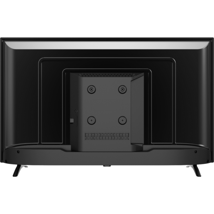 Zadnja stran Blaupunkt 32HCE4000S televizorja, črno ohišje, VESA nosilec, priključki in stranski nogici.