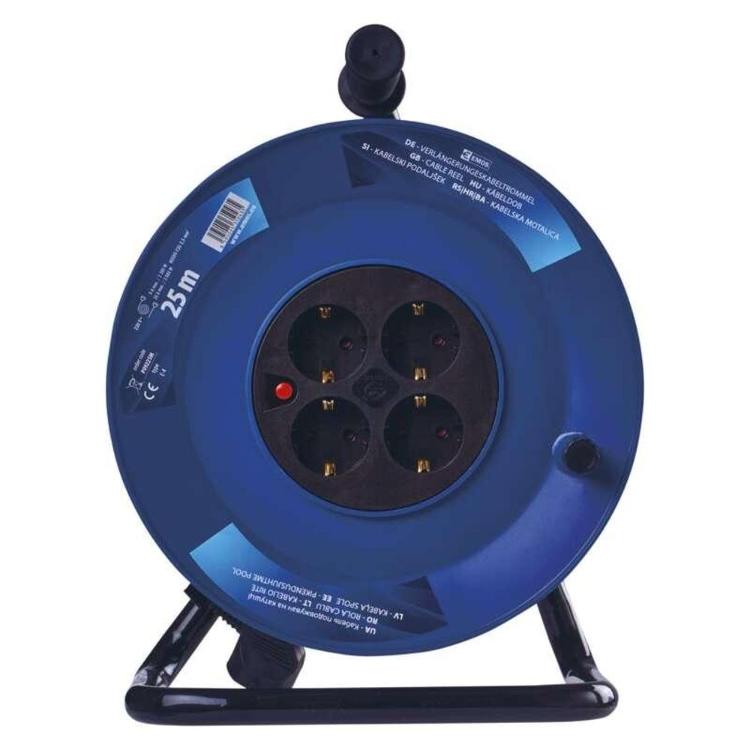 Kolutni podaljšek Emos 25 m / 4 vtičnice / črni / PVC / 230 V / 2,5 mm2