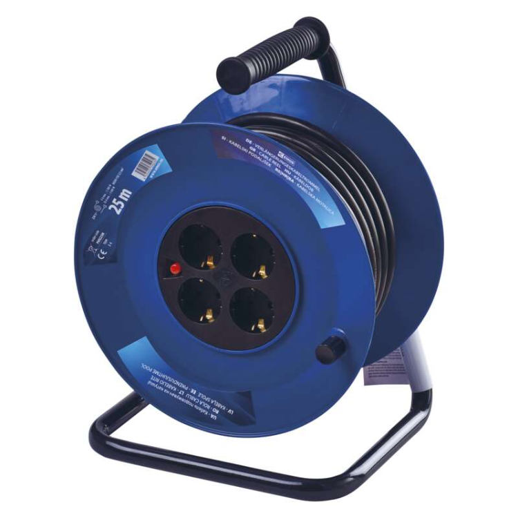 Kolutni podaljšek Emos 25 m / 4 vtičnice / črni / PVC / 230 V / 2,5 mm2