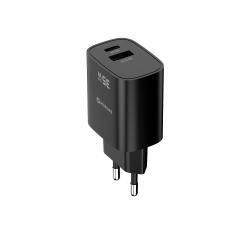 Kompaktni polnilnik Swissten Edge GaN 35 W v črni barvi z USB‑C PD in USB‑A QC 3.0 priključkoma omogoča sočasno polnjenje dveh naprav ter zagotavlja varno, hitro in zanesljivo napajanje za vsakodnevno uporabo.