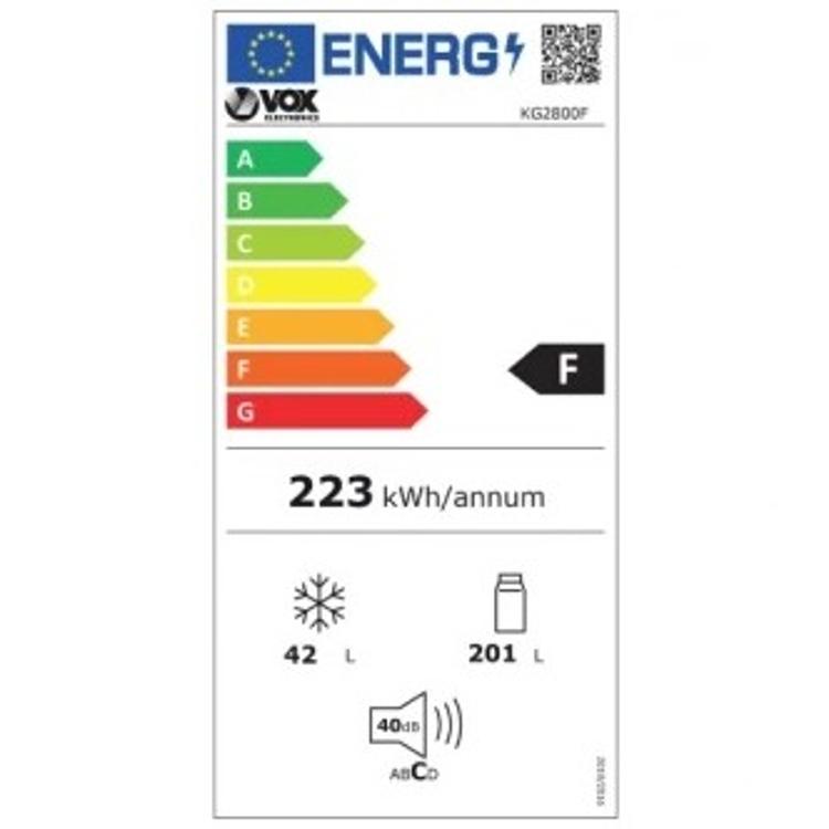 Hladilnik z zamrzovalnikom VOX KG 2800 F, 243 l, bela