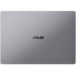 Zaprt ASUS ExpertBook prenosnik s tankim profilom, minimalističnim dizajnom in logotipom ASUS na sredini pokrova.