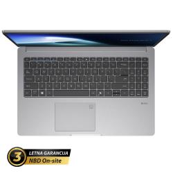 ASUS ExpertBook z elegantnim srebrnim ohišjem, ergonomsko tipkovnico in certifikatom vzdržljivosti MIL-STD-810H združuje mobilnost, zanesljivost in profesionalen videz.
