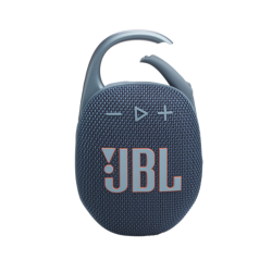 Prenosni zvočnik JBL z odprtim karabinom in vidnim logotipom na mrežasti površini