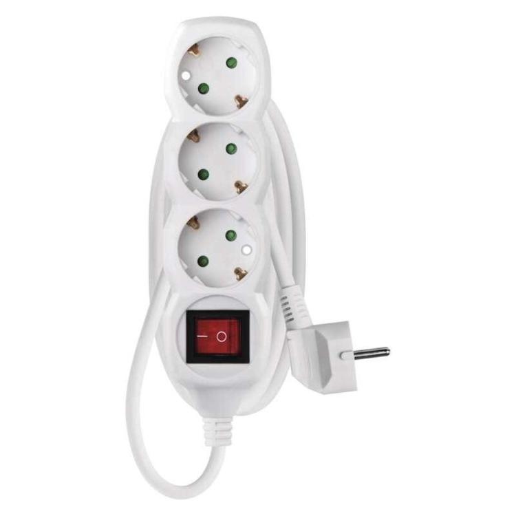 Podaljšek Emos 1,5 m / 3 vtičnice / s stikalom / beli / PVC / 1 mm2