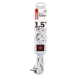 Podaljšek Emos 1,5 m / 3 vtičnice / s stikalom / beli / PVC / 1 mm2