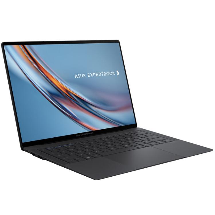 ASUS ExpertBook z izjemno tankim in lahkim ohišjem, ozkimi robovi zaslona ter elegantnim črnim dizajnom omogoča vrhunsko mobilnost in učinkovito delo doma, v pisarni ali na poti.