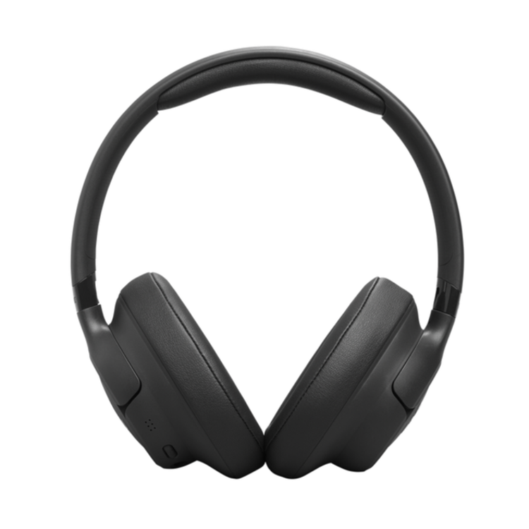 Črne JBL slušalke od spredaj, široke blazinice in robusten naglavni lok.