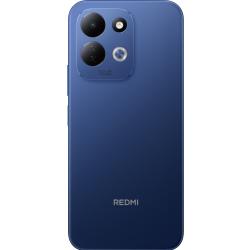Hrbtna stran modrega pametnega telefona Redmi z dvojnim sistemom kamer 50 MP in LED-bliskavico.