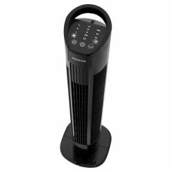Sencor stolpni ventilator v črni barvi z ozkim ohišjem, ročajem na vrhu in stabilnim podstavkom