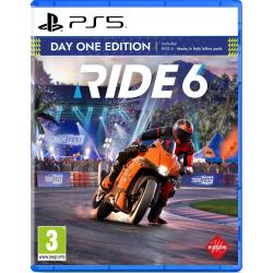 Copilot said: RIDE 6 Day One Edition za PS5, uradna naslovnica z dirkalnim motociklom KTM na stezi, bonus paket Made in Italy Bikes, PEGI 3.
