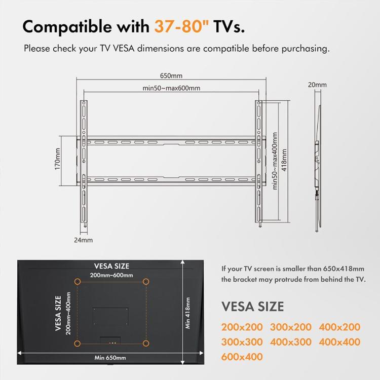 Fiksen TV stenski nosilec VonHaus 37-70'', do 35 kg
