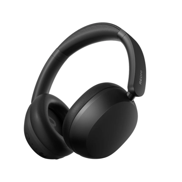 Redmi brezžične naglavne slušalke, črne, over‑ear, oblazinjene blazinice, minimalističen dizajn.