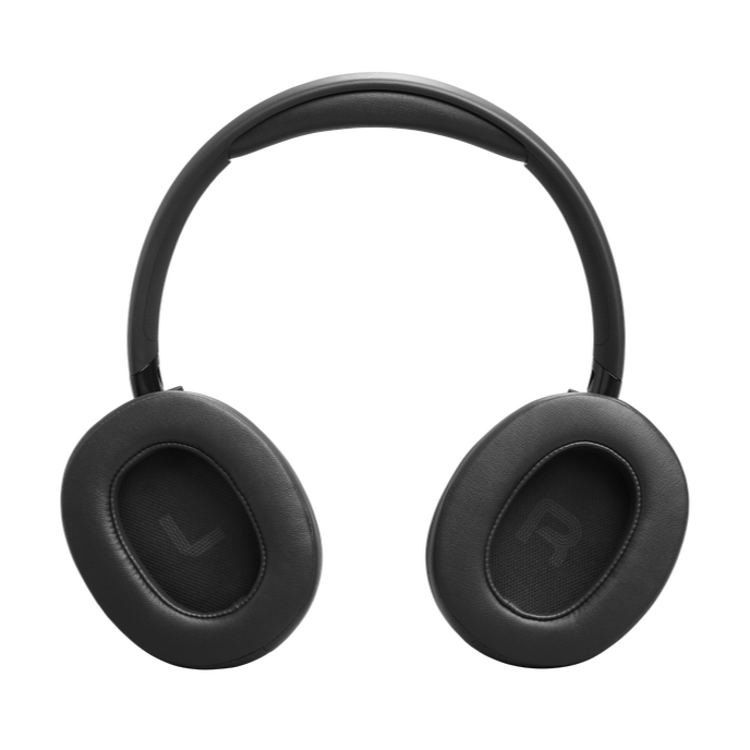 Črne JBL slušalke od znotraj, označeni L in R na mehkih ovalnih blazinicah.