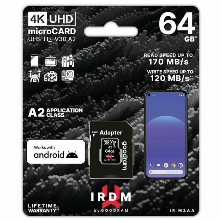 Spominska kartica MicroSD Goodram 64GB, 170MB/s, IRDM M2A IR-M2AA-0640R12