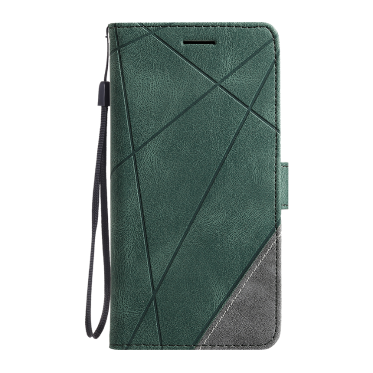 Zelena preklopna torbica WLGO Lines za Honor 600 Smart z vrvico za nošenje, magnetnim zapiranjem in elegantnim geometrijskim dizajnom.