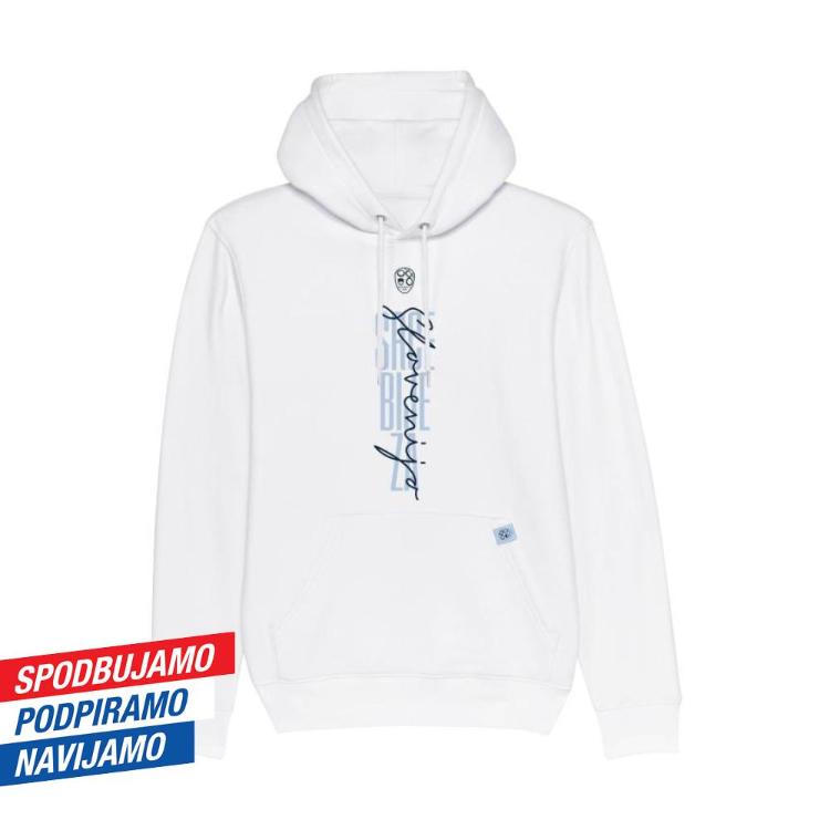 Pulover s kapuco Srce bije za Slovenijo, bel, velikost XS