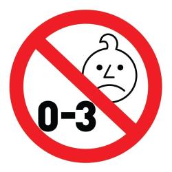 Opozorilni simbol prepovedi za otroke od 0 do 3 let zaradi majhnih delov.