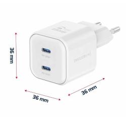 Swissten GaN polnilnik z napredno GaN tehnologijo, dvema USB‑C izhodoma in kompaktnimi dimenzijami 36 × 36 × 36 mm združuje visoko zmogljivost, majhnost in priročnost za uporabo doma, v pisarni ali na poti.