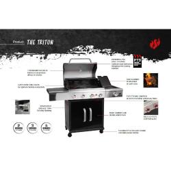 Infografika plinskega žara Landmann Triton z označenimi funkcijami in tehnologijo PTS.