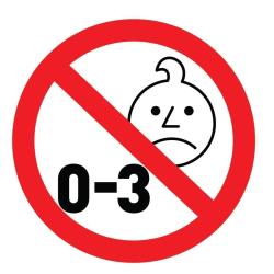 Opozorilni simbol prepovedi za otroke od 0 do 3 let zaradi majhnih delov.