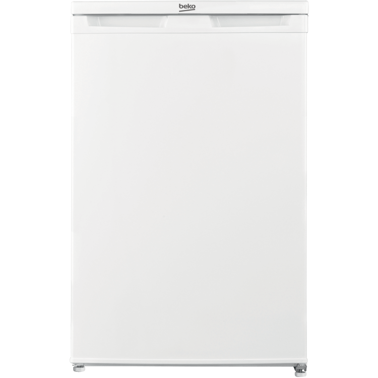 Beko hladilnik TSE1284N v beli barvi z enojnimi vrati, kompaktnim dizajnom in integriranim zgornjim ročajem za odpiranje