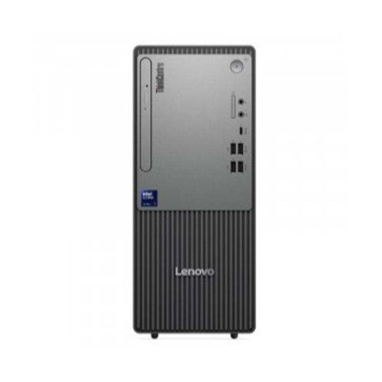 Lenovo ThinkCentre Neo 50t – frontalen pogled z optičnim pogonom, gumbi in priključki, črno-siv dizajn.