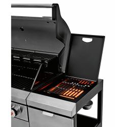 Stranski gorilnik plinskega žara Landmann v uporabi z odprtim pokrovom.