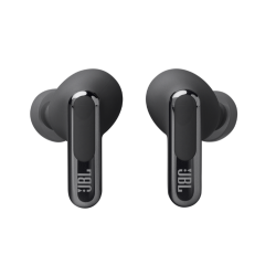 Brezžične ušesne slušalke črne barve, pogled od spredaj