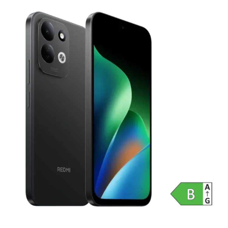 Pametni telefon Xiaomi Redmi 17 4/256 GB Black (2606FRN72Y) v črni barvi z dvojnim fotoaparatom in zaslonom čez celotno sprednjo stran.
