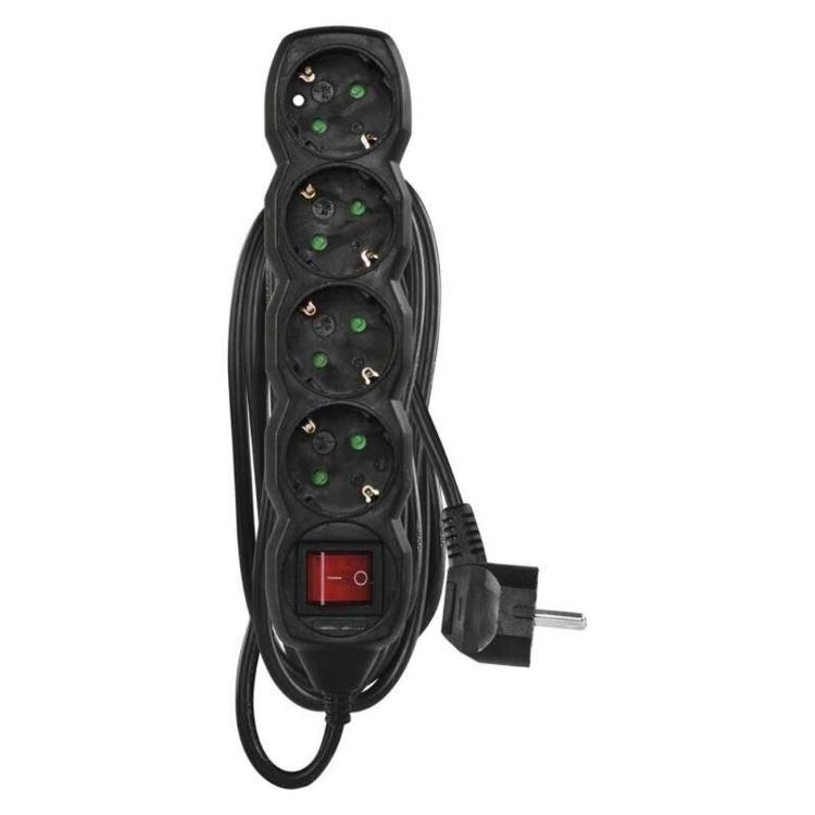 Podaljšek Emos 5 m / 4 vtičnic / s stikalom / črni / PVC / 1,5 mm2